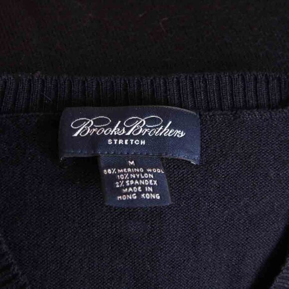 Brooks Brothers Navy Blue Merino Wool Blend Stretch V-Neck Sweater Men's Size M - Picture 2 of 2